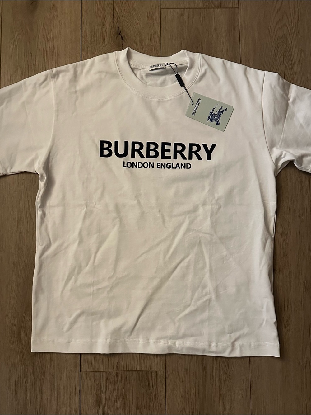 Burberry White Tee with Black Logo - London England Print